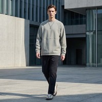 Sweat-shirt ras du cou épais pour homme 380 GSM, pull molletonné à manches raglan, coupe minimaliste ample, streetwear, haut vierge
