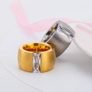 Men's Geometric Gold Plated <b>Titanium</b> Steel Zircon <b>Ring</b> XYR0041 Everyday Wear Pinky <b>Ring</b> - Product Image 3
