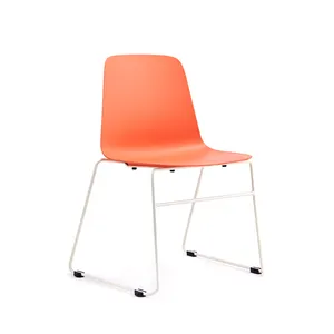 현대 독창적 인 디자인 도매 주방 바 의자 식당 가구 플라스틱 의자 썰매 프레임 오렌지 PP 쉘 등받이
