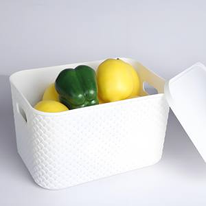 Cestas de almacenamiento de plástico <span class=keywords><strong>con</strong></span> <span class=keywords><strong>tapa</strong></span> Contenedores organizadores apilables para despensa Almacenamiento doméstico versátil para juguetes Ropa y más - Product Image 4