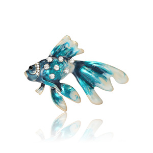 Broche de pez dorado con diamantes de imitación, <span class=keywords><strong>aletas</strong></span> esmaltadas y cola fluida para chaquetas y bufandas de mujer, 52x37mm, Rojo Azul - Product Image 5
