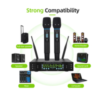 Système de microphone dynamique portable UHF professionnel à 2 canaux avec affichage LCD, suppression du bruit et longue portée pour karaoké et église