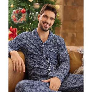 Vêtements de détente sur mesure OEM, pyjama en viscose de bambou pour homme, manches longues, boutonné, ensemble de vêtements de nuit 2 pièces - Product Image 3