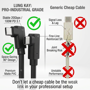 Cable USB 3.1 Tipo C en Ángulo Recto LUNGKAY Personalizado, PD100W 5A 20Cbps, Chip E-Mark, Cobre Estañado, Carga Rápida para Móviles y Computadoras - Product Image 2