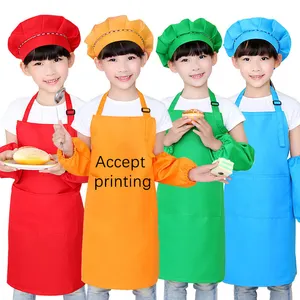 ZQ05 Custom Koken Bakken Schort Met Pocket Katoen Kinderen Schilderen Koken Set Verstelbare Kids Schort En Chef Hoed Set