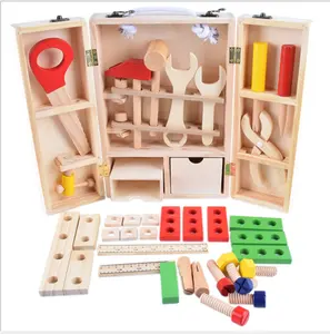 Vente directe du fabricant : Ensemble d'outils de réparation en bois DIY pour enfants, <span class=keywords><strong>jouet</strong></span> de puzzle créatif portable, boîte à outils éducative unisexe pour protéger les mains - Product Image 1