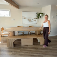 Table à manger ovale extensible en bois massif, moderne, écologique, imperméable, assemblée, multifonctionnelle, pour la maison, le restaurant, les conférences