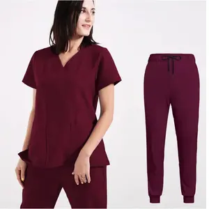 Factory Custom Nurse Scrubs Suits Medical High Quality Fashion Uniforms Jogger V Neck Scrub Suit