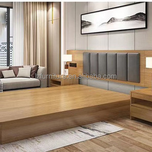 Cheap Hotel Bedroom Furniture Sets with Tufted Upholstered <b>Headboard</b> & Fabric Bed Frames Wood Nightstands For 3 Star Hotels - Product Image 3