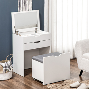 Table de toilette moderne minimaliste en bois avec armoire de rangement intégrée, meuble de maquillage pliable pour petite chambre à coucher avec tiroirs - Product Image 2