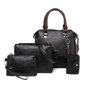 Ensemble de 4 sacs à main et sacs à bandoulière tendance avec pompons, sac fourre-tout, portefeuille et porte-cartes pour femme - Product Image 4