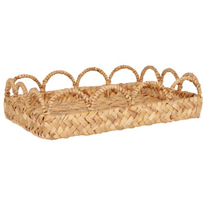 Elegant Water Hyacinth Flower Serving <b>Tray</b> Rectangle Scalloped Decorative <b>Tray</b> for Living Room Serving Breakfast Coffee <b>Drinks</b> - Product Image 1