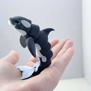 Modèles de baleines mignonnes en noir et blanc imprimés en 3D, statues d'animaux en plastique avec articulations mobiles, décorations de bureau créatives - Product Image 4