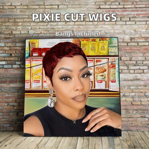 批发短分层小精灵切割巴西人头马假发，刘海全机制作黑色处女印度女性头发 - Product Image 2