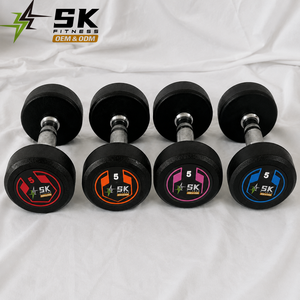 Haltères <span class=keywords><strong>de</strong></span> fitness SK à tête ronde recouvertes <span class=keywords><strong>de</strong></span> caoutchouc, poids <span class=keywords><strong>de</strong></span> gym 2,5-50 kg, logo couleur personnalisé, poignée chromée, vente en gros pour salles <span class=keywords><strong>de</strong></span> sport commerciales - Product Image 1