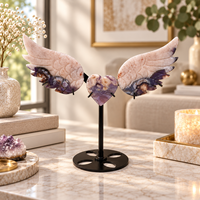 Ailes en agate bleue Sakura de 11 cm, sculpture en cristal avec centre en forme de cœur, pierre décorative pour la maison