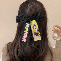 Accessoire capillaire Kpop HUNTRX en tissu satiné imprimé, nœud asymétrique semi-fait main, cadeau pour fans de concert, vente en gros personnalisée, coiffe rétro