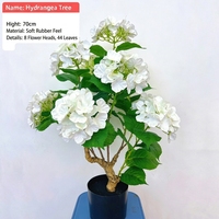 Arbre d'hortensia artificiel 70 cm, toucher réel, plante en pot en caoutchouc souple, fleur d'hortensia artificielle, bonsaï pour la décoration de la maison, du mariage et du jardin