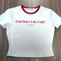 En gros Lettre Imprimé Patchwork Blanc T-Shirts Femmes Hipster O-cou À Manches Courtes Crop Tops D'été Graphique T-shirts