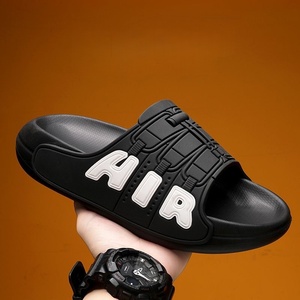 Sporty Black EVA Slides Open Toe Anti-Slippery Embossed Air Logo Summer Men's slide <b>Slippers</b> - Product Image 1