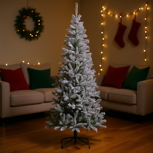Db Luxury Slim Pine Artificial <b>Christmas</b> <b>Tree</b> 9ft Snow Flocked Unlit Indoor Standing High Quality With Realistic Branches - Product Image 2