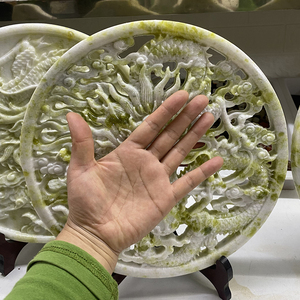 Натуральный зеленый нефритовый драгоценный камень диаметром 30 см, китайский дракон, резьба по дереву, полый резной фэн-шуй, стиль для украшения дома - Product Image 3