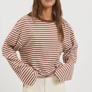 Customize Your Brand New Fashion Cotton Street Wear Plus Size Boxy Oversize Drop Shoulder Stripe <strong>Long</strong> Sleeve <strong>T</strong> <strong>Shirts</strong> <strong>Women</strong> - Product Image 1