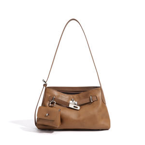 Bolso de Hombro de Moda para Mujer, de Cuero Auténtico, Estilo Vintage, con una Sola Correa, Cierre de Cremallera y Múltiples Bolsillos - Product Image 4