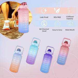 Botella de Agua Deportiva Portátil con Degradado de Color, 3 Piezas/Juego, Motivacional, 3 en 1, 2000ML, 900ML, 280ML, Ecológica - Product Image 3