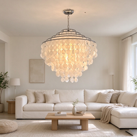 Lustre en coquillages naturels à 5 couches, 60*60cm, style crème français, luminaire suspendu pour chambre à coucher, entrée, salle à manger