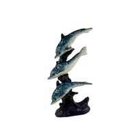Patung Lumba-lumba Tiga Ekor dari Resin Poliresin, Patung Mini Biru Tiga Lumba-lumba untuk Suvenir