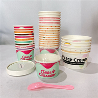 Gobelet à glace personnalisé avec logo amusant, 300 ml, papier kraft à paroi simple, biodégradable, papier artisanal avec couvercle en papier pour usage unique