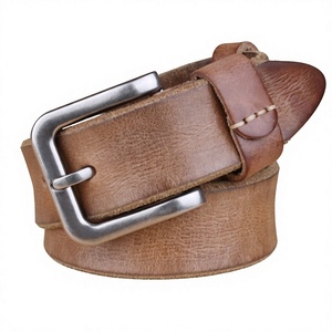 Ceinture en cuir de vachette marron vintage EquiproMen, motif rayé, boucle à ardillon en alliage, respirante, décontractée, durable, personnalisable - Product Image 1