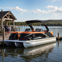 Bateau ponton électrique de luxe en aluminium de 22 pieds, 12 places, avec arche sportive, moteur hors-bord, pour la pêche et les loisirs, 3 tubes, certifié CE, avec remorque