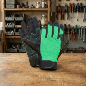 Guantes de Trabajo de Cuero Antideslizantes, Color Verde y Negro, con Puño Elástico, Guantes de Seguridad de Uso General, Resistentes a la Abrasión, Libres de Látex - Product Image 2