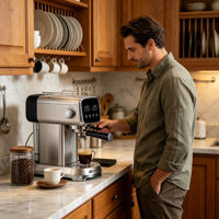 Cafetera Espresso Anbolife de 1350W con Pantalla LED de Temperatura, un Toque, 1 Taza, 2 Tazas, Vaporizador, Portafiltro de 51mm, Varilla de Vapor, OEM, ODM