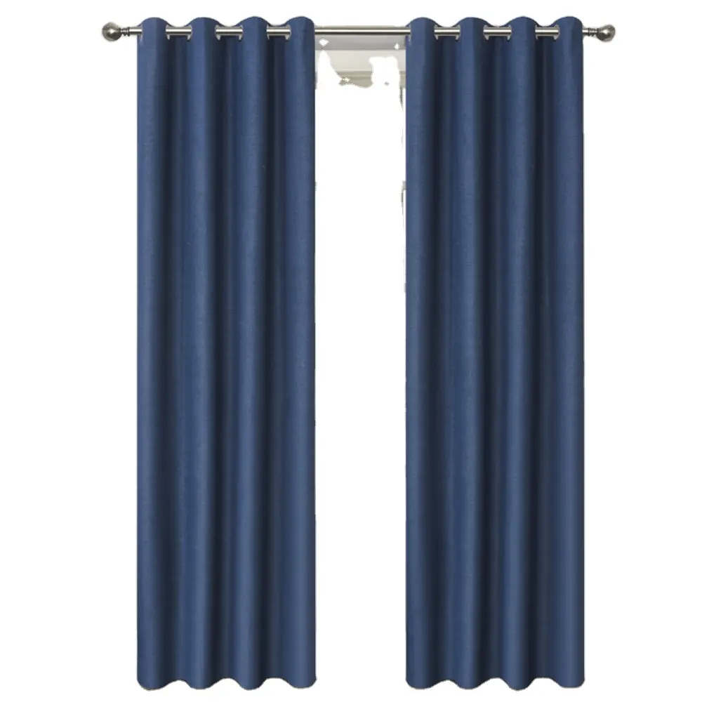 Solid blue color luxury curtain blackout 100% thermal insulated for living room & hotel room darkening soft linen look