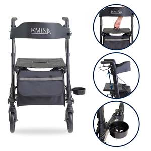 Andador Negro Advance, Andador para Personas Mayores con Asiento y Cesta KMINA K10091 - Product Image 1
