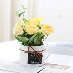 Ensemble de bouquets de roses artificielles pour jardin et fleurs, plantes en pot en plastique multicolores, décoration de bureau intérieure, feuilles hautement réalistes - Product Image 3