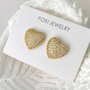 Nouvelles <span class=keywords><strong>idées</strong></span> <span class=keywords><strong>de</strong></span> produits foxi, micro-zircon, <span class=keywords><strong>fil</strong></span>, cercle géométrique, coréen, plaqué or 18 carats, matériau en cuivre, boucles d'oreilles en forme <span class=keywords><strong>de</strong></span> cœur pour femmes - Product Image 2