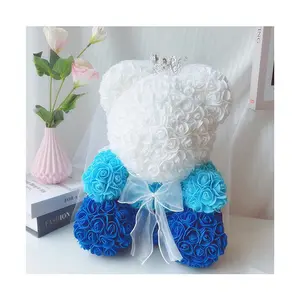 Ammy teddy bear slippers modern novel design silk flowers for wedding gift box teddy bear home decoration Gradient crown bear