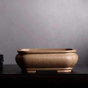 Maceta rectangular Zisha para bonsái, de arcilla Duan, color sésamo, para uso en interiores y exteriores. - Product Image 1