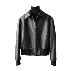 <span class=keywords><strong>Chaqueta</strong></span> de <span class=keywords><strong>piel</strong></span> de oveja auténtica para mujer, Cropper, de cuero genuino negro con cremallera, novedad de <span class=keywords><strong>verano</strong></span> - Product Image 1