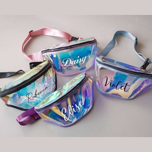 Riñonera holográfica de PVC de alta calidad, bolsa de pecho deportiva de gran capacidad con cierre de cremallera, riñonera portátil con degradado - Product Image 3