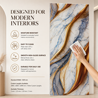 Panneau mural en PVC brillant MORLENX, motif abstrait blanc, bleu, bronze, or, effet marbre UV, pour l'intérieur des hôtels de luxe