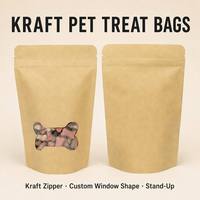 Sachets Doypack en papier kraft brun uni avec fermeture éclair et fenêtre découpée, en stock, pour emballage de friandises et biscuits pour animaux de compagnie, thermoscellables, pour petites entreprises