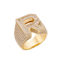 Bijoux fins, bagues de fête en platine rhodié serties de zircon taille baguette, personnalisées avec l'initiale R de l'alphabet, pavé de zircon