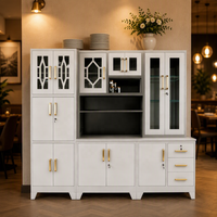 Buffet avec portes vitrées et tiroirs, blanc bicolore, grande capacité, meuble de rangement sur pied pour salle à manger et cuisine, en acier