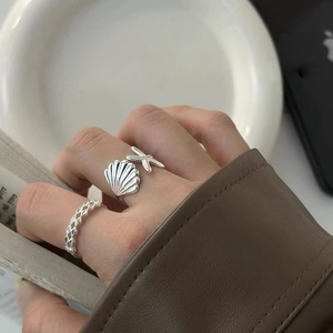 Anillo de Concha de Estrella de Mar en Plata de Ley S925, Diseño Abierto, Joyería para el Dedo Índice de Mujer, Uso Diario - Product Image 2