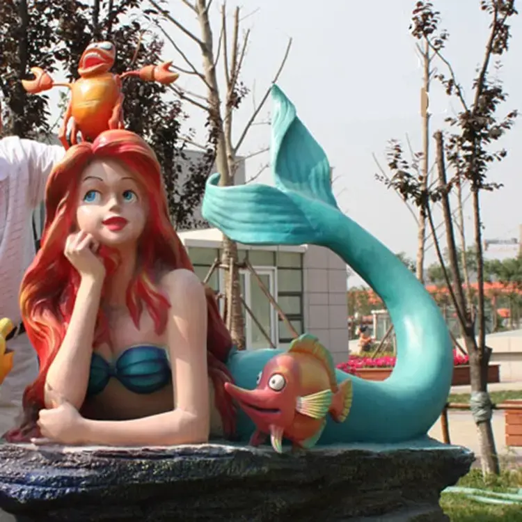 Fabrika özel fiberglas mermaid heykeli deniz yaşamı heykel oceanaquarium akvaryum parkı için